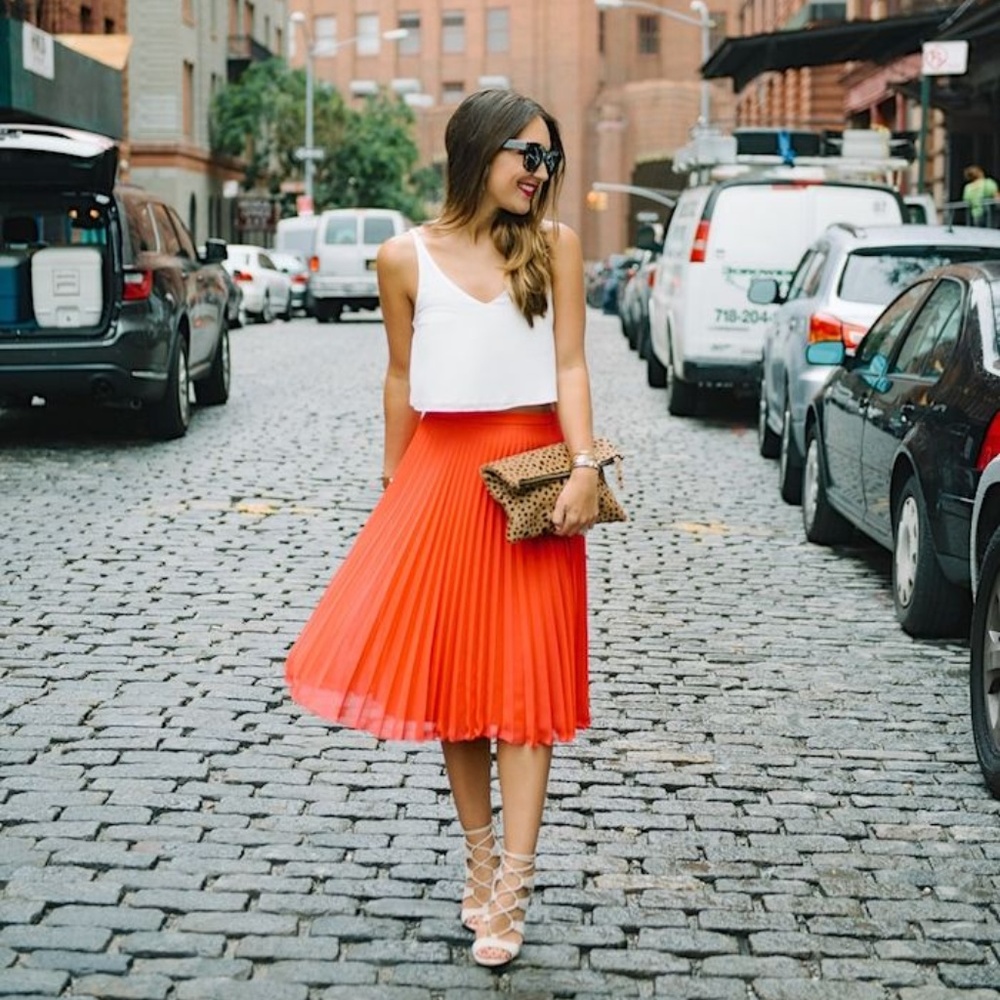 NWT A New Day Pleated Midi Skirt in Coral Orange